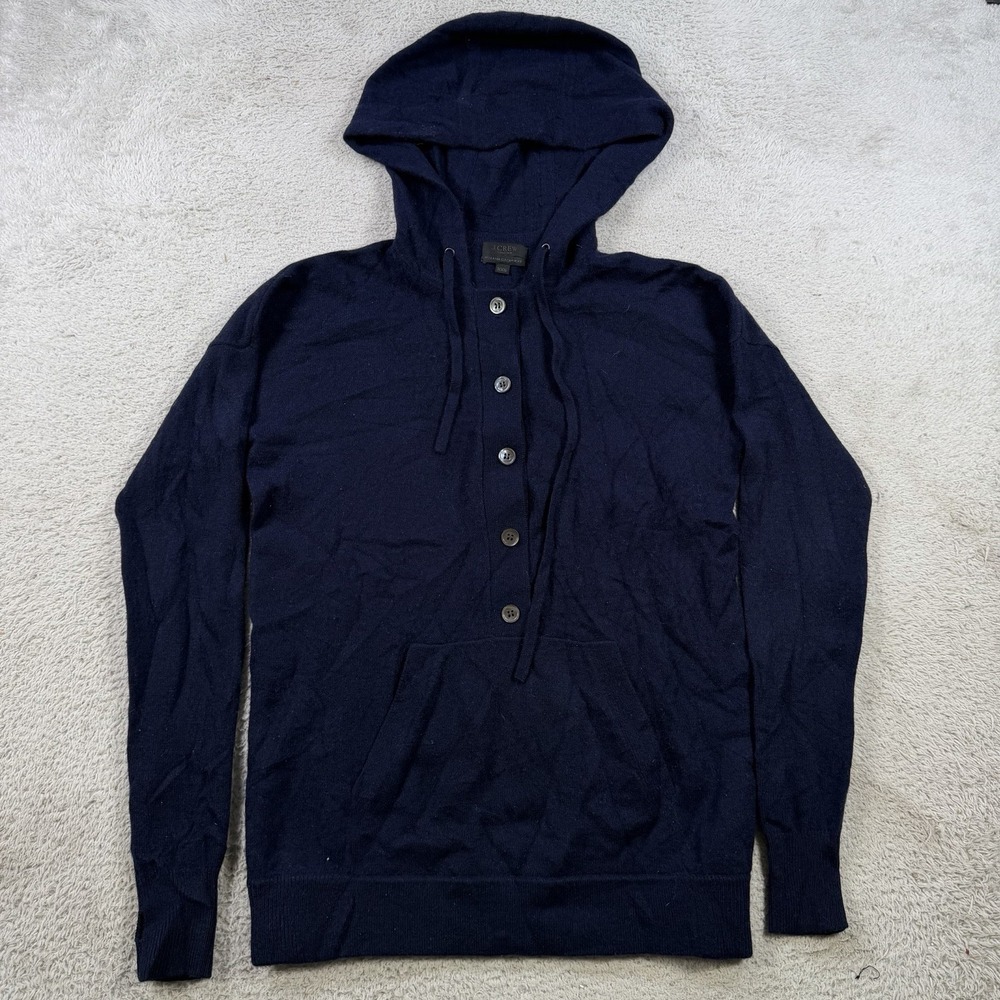 J Crew Hoodie Womens Small (Tag XXS) Navy 100% Cashmere Henley Soft Lightweight